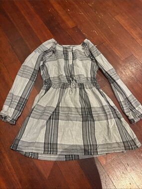 Peek Girls' Gray Plaid Long-Sleeve Casual Dress